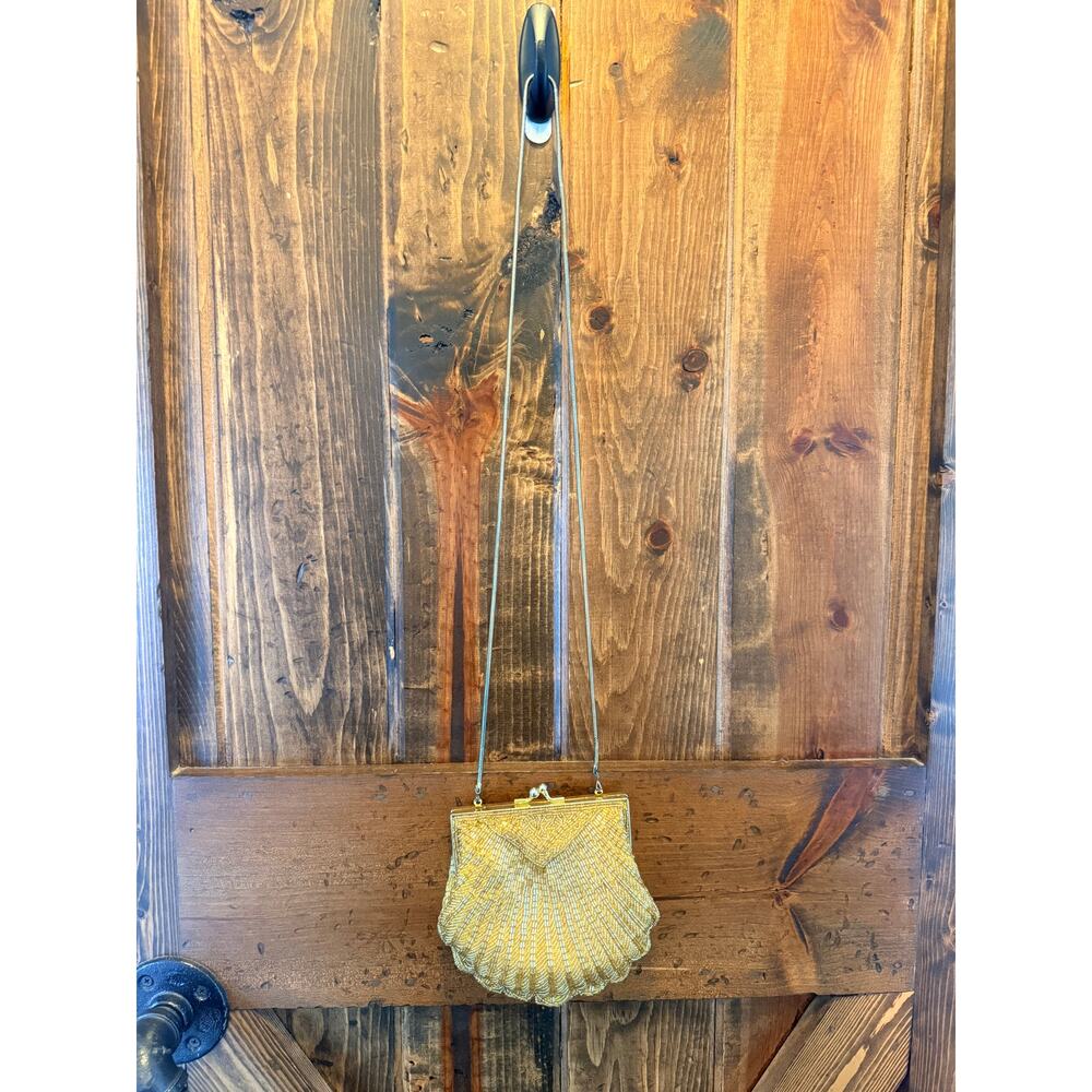 Vintage Carla Marchi Gold Beaded Shell Clutch / Shoulder Bag